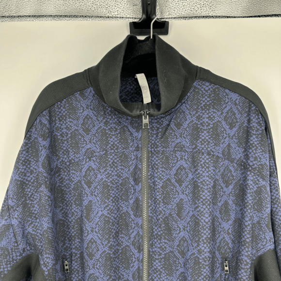 Athleta Womens M Brooklyn Track Bomber Jacket Black Blue Full Zip Athleisure - Picture 2 of 10